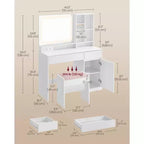 VASAGLE Toeletta con Specchio e Luci, Set Tavolo da Trucco con Sgabello, Cassetti, Portagioie, Ripiani Regolabili, Bianco Nuvola