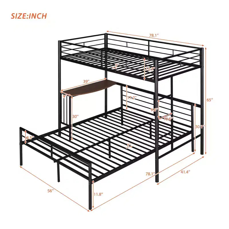 Letto a Castello in Metallo Whisen Twin Over Full con Scrivania e Scala