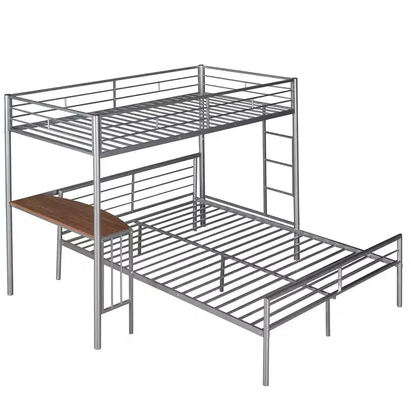 Letto a Castello in Metallo Whisen Twin Over Full con Scrivania e Scala