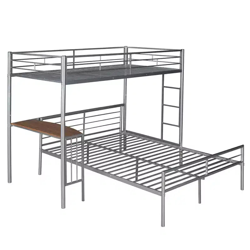 Letto a Castello in Metallo Whisen Twin Over Full con Scrivania e Scala