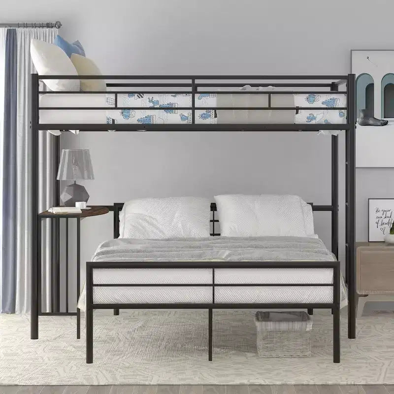 Letto a Castello in Metallo Whisen Twin Over Full con Scrivania e Scala