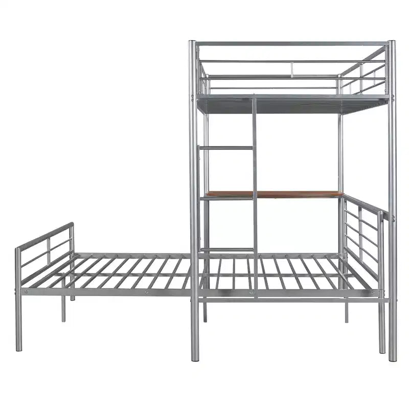 Letto a Castello in Metallo Whisen Twin Over Full con Scrivania e Scala