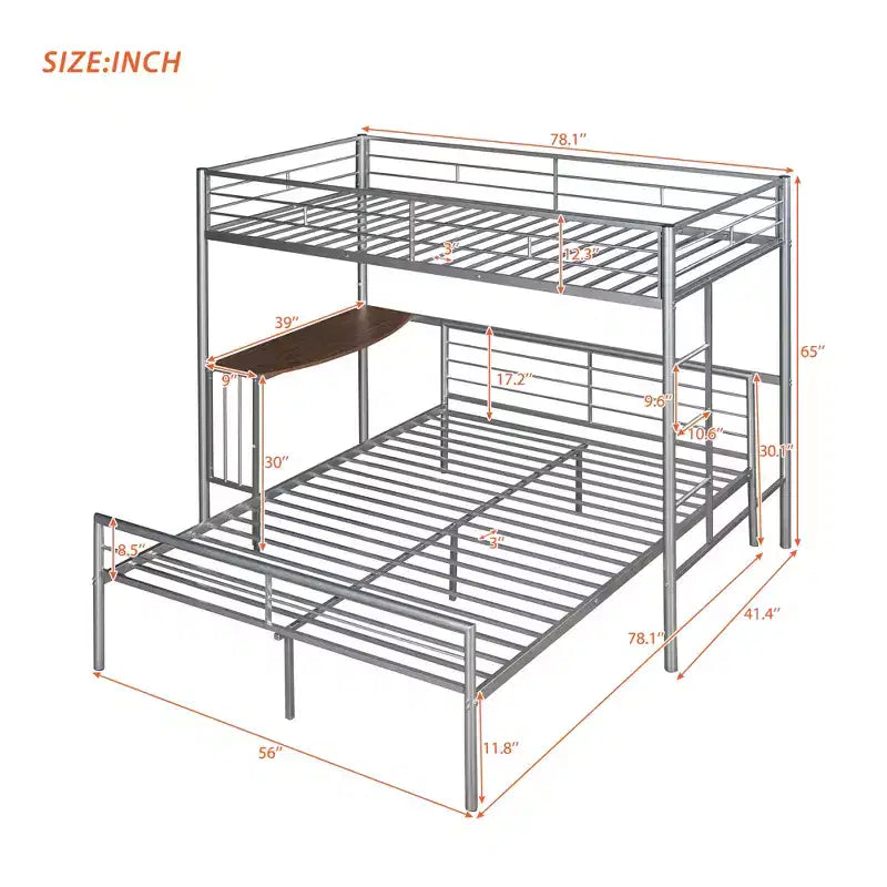 Letto a Castello in Metallo Whisen Twin Over Full con Scrivania e Scala