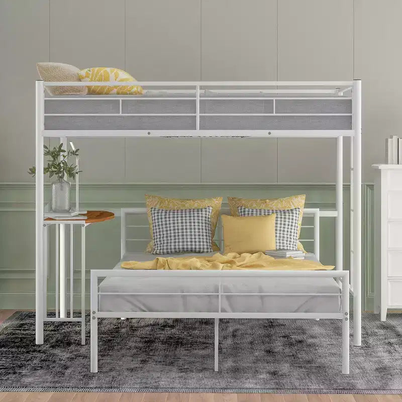 Letto a Castello in Metallo Whisen Twin Over Full con Scrivania e Scala