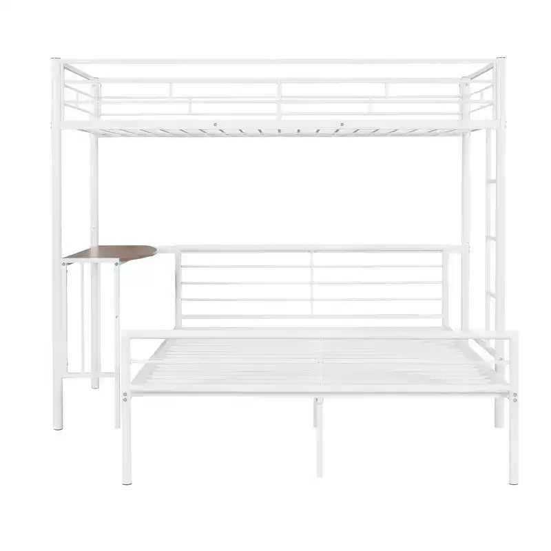 Letto a Castello in Metallo Whisen Twin Over Full con Scrivania e Scala