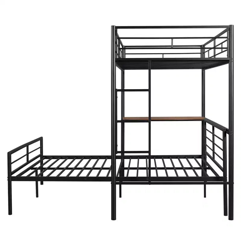 Letto a Castello in Metallo Whisen Twin Over Full con Scrivania e Scala