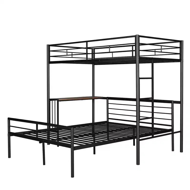 Letto a Castello in Metallo Whisen Twin Over Full con Scrivania e Scala