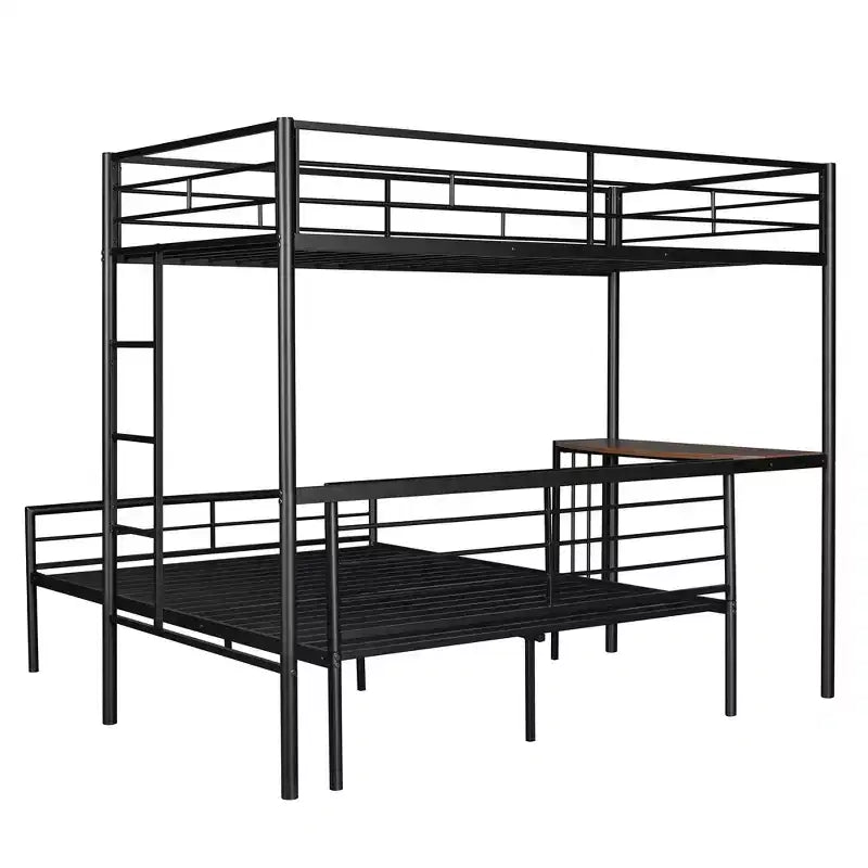 Letto a Castello in Metallo Whisen Twin Over Full con Scrivania e Scala