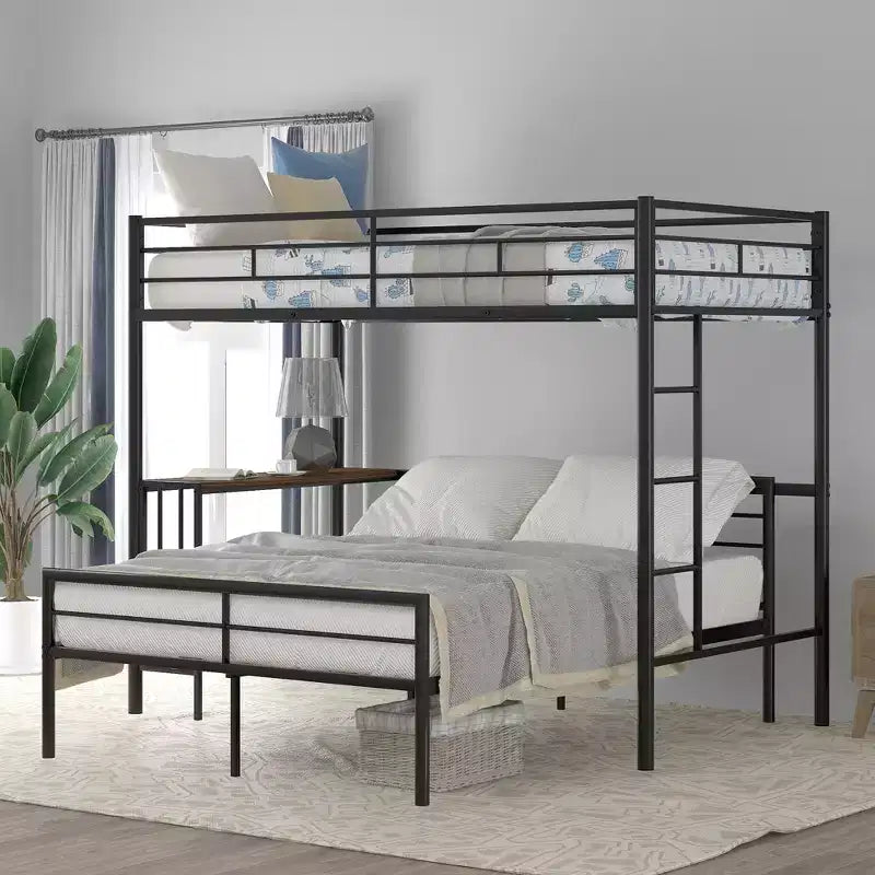 Letto a Castello in Metallo Whisen Twin Over Full con Scrivania e Scala