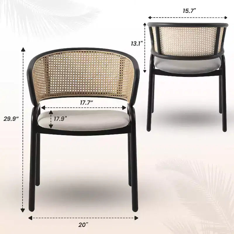 LeisureMod Ervilla Set di 2 sedie da pranzo con schienale in vimini, sedile in pelle e struttura in acciaio nero, moderno, per cucina interna, sala da pranzo, posti a sedere a tavola