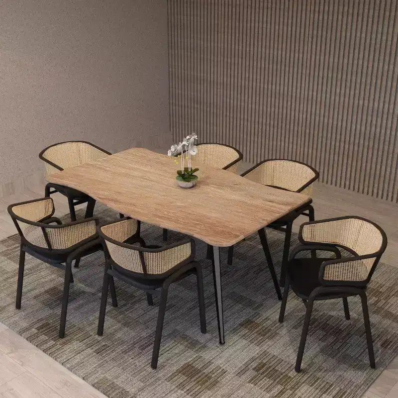 LeisureMod Ervilla Set di 2 sedie da pranzo con schienale in vimini, sedile in pelle e struttura in acciaio nero, moderno, per cucina interna, sala da pranzo, posti a sedere a tavola