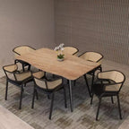 LeisureMod Ervilla Set di 2 sedie da pranzo con schienale in vimini, sedile in pelle e struttura in acciaio nero, moderno, per cucina interna, sala da pranzo, posti a sedere a tavola