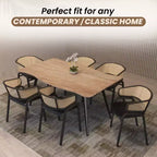 LeisureMod Ervilla Set di 2 sedie da pranzo con schienale in vimini, sedile in pelle e struttura in acciaio nero, moderno, per cucina interna, sala da pranzo, posti a sedere a tavola