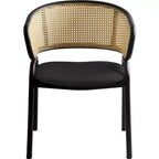 LeisureMod Ervilla Set di 2 sedie da pranzo con schienale in vimini, sedile in pelle e struttura in acciaio nero, moderno, per cucina interna, sala da pranzo, posti a sedere a tavola