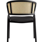 LeisureMod Ervilla Set di 2 sedie da pranzo con schienale in vimini, sedile in pelle e struttura in acciaio nero, moderno, per cucina interna, sala da pranzo, posti a sedere a tavola