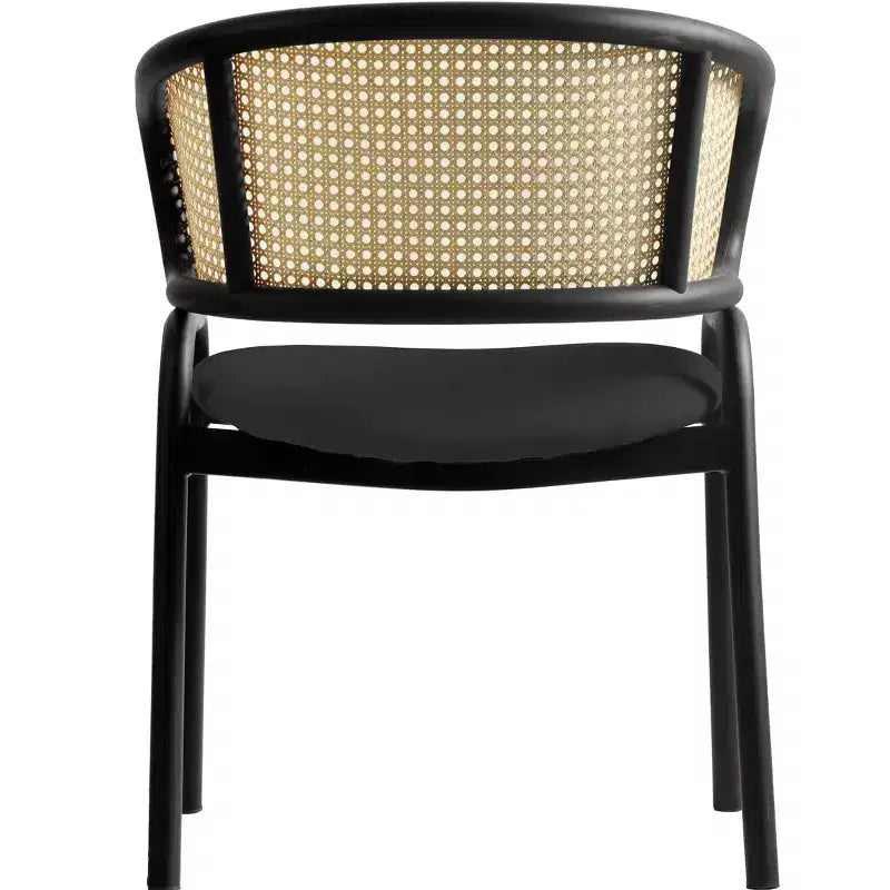 LeisureMod Ervilla Set di 2 sedie da pranzo con schienale in vimini, sedile in pelle e struttura in acciaio nero, moderno, per cucina interna, sala da pranzo, posti a sedere a tavola