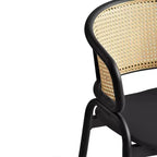 LeisureMod Ervilla Set di 2 sedie da pranzo con schienale in vimini, sedile in pelle e struttura in acciaio nero, moderno, per cucina interna, sala da pranzo, posti a sedere a tavola