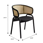 LeisureMod Ervilla Set di 2 sedie da pranzo con schienale in vimini, sedile in pelle e struttura in acciaio nero, moderno, per cucina interna, sala da pranzo, posti a sedere a tavola