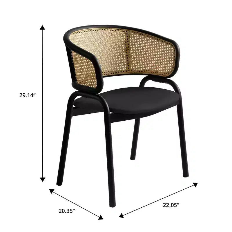 LeisureMod Ervilla Set di 2 sedie da pranzo con schienale in vimini, sedile in pelle e struttura in acciaio nero, moderno, per cucina interna, sala da pranzo, posti a sedere a tavola