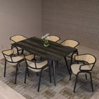 LeisureMod Ervilla Set di 2 sedie da pranzo con schienale in vimini, sedile in pelle e struttura in acciaio nero, moderno, per cucina interna, sala da pranzo, posti a sedere a tavola