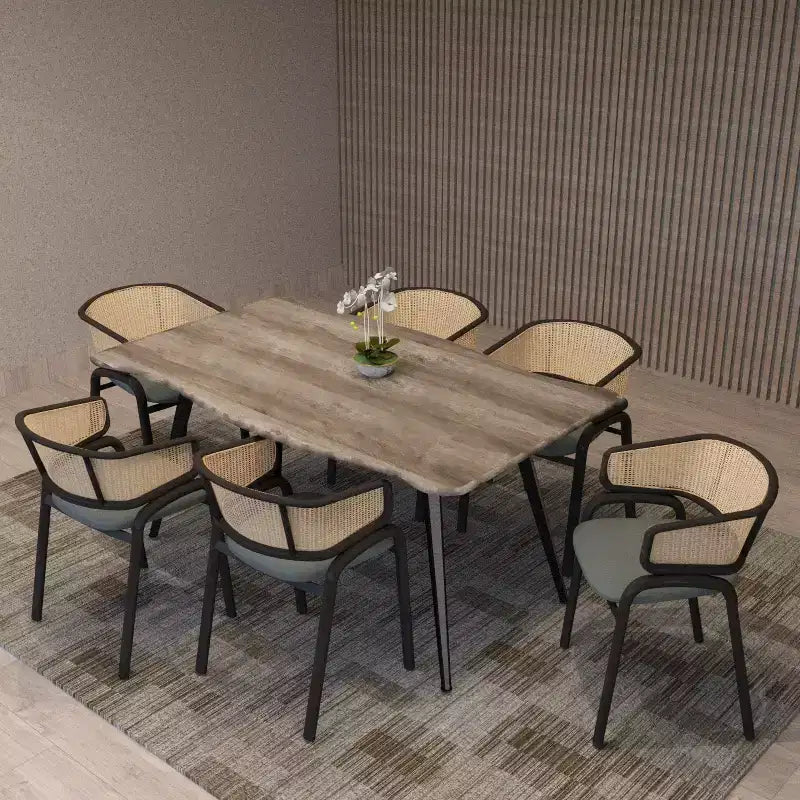 LeisureMod Ervilla Set di 2 sedie da pranzo con schienale in vimini, sedile in pelle e struttura in acciaio nero, moderno, per cucina interna, sala da pranzo, posti a sedere a tavola