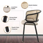 LeisureMod Ervilla Set di 2 sedie da pranzo con schienale in vimini, sedile in pelle e struttura in acciaio nero, moderno, per cucina interna, sala da pranzo, posti a sedere a tavola