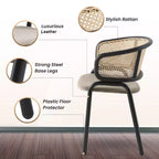 LeisureMod Ervilla Set di 2 sedie da pranzo con schienale in vimini, sedile in pelle e struttura in acciaio nero, moderno, per cucina interna, sala da pranzo, posti a sedere a tavola