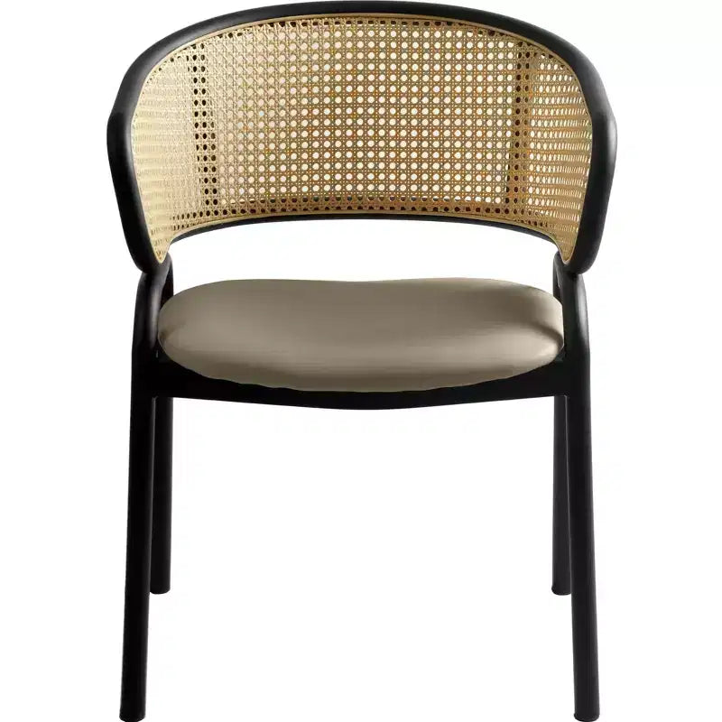 LeisureMod Ervilla Set di 2 sedie da pranzo con schienale in vimini, sedile in pelle e struttura in acciaio nero, moderno, per cucina interna, sala da pranzo, posti a sedere a tavola