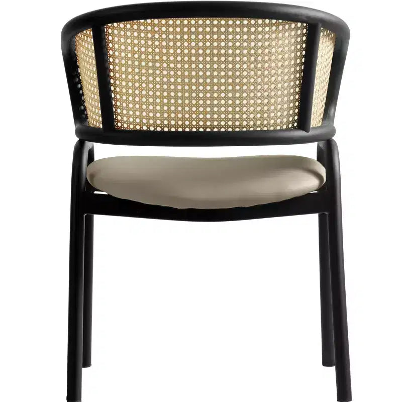 LeisureMod Ervilla Set di 2 sedie da pranzo con schienale in vimini, sedile in pelle e struttura in acciaio nero, moderno, per cucina interna, sala da pranzo, posti a sedere a tavola