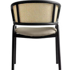 LeisureMod Ervilla Set di 2 sedie da pranzo con schienale in vimini, sedile in pelle e struttura in acciaio nero, moderno, per cucina interna, sala da pranzo, posti a sedere a tavola