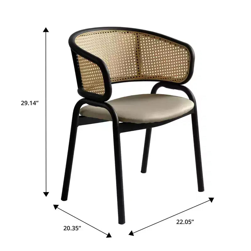 LeisureMod Ervilla Set di 2 sedie da pranzo con schienale in vimini, sedile in pelle e struttura in acciaio nero, moderno, per cucina interna, sala da pranzo, posti a sedere a tavola
