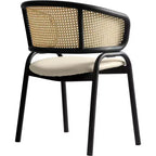 LeisureMod Ervilla Set di 2 sedie da pranzo con schienale in vimini, sedile in pelle e struttura in acciaio nero, moderno, per cucina interna, sala da pranzo, posti a sedere a tavola