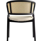 LeisureMod Ervilla Set di 2 sedie da pranzo con schienale in vimini, sedile in pelle e struttura in acciaio nero, moderno, per cucina interna, sala da pranzo, posti a sedere a tavola