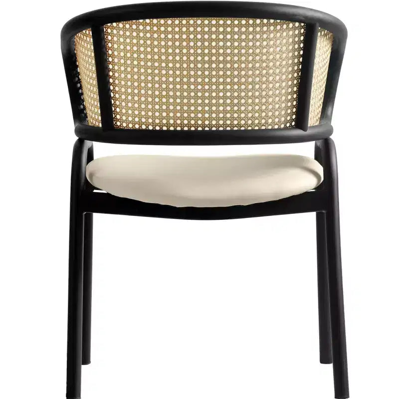 LeisureMod Ervilla Set di 2 sedie da pranzo con schienale in vimini, sedile in pelle e struttura in acciaio nero, moderno, per cucina interna, sala da pranzo, posti a sedere a tavola