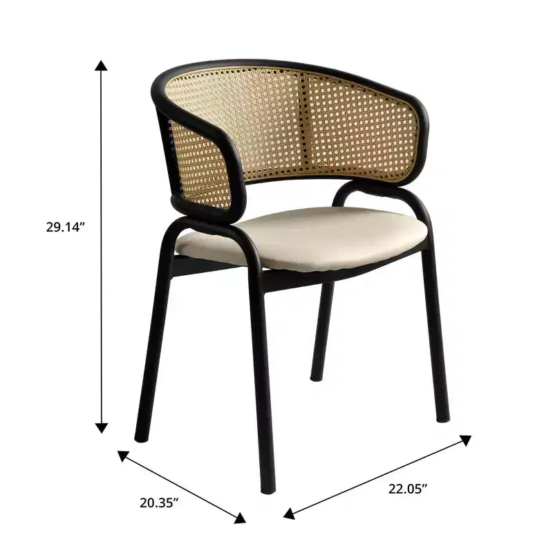 LeisureMod Ervilla Set di 2 sedie da pranzo con schienale in vimini, sedile in pelle e struttura in acciaio nero, moderno, per cucina interna, sala da pranzo, posti a sedere a tavola