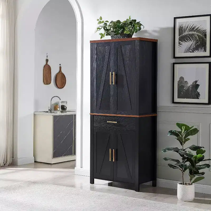 Kings Brand Furniture - 72 Freestanding Kitchen Pantry Storage Cabinet Cupboard with Doors Adjustable Shelves & Drawer