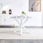 Mid-Century Cross-Leg Dining Table for 4-6, Round MDF Top with Pedestal Base
