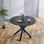 Tavolo da Pranzo a Gambe Incrociate di Metà Secolo per 4-6 Persone, Piano Rotondo in MDF con Base a Colonna