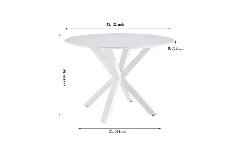 Tavolo da Pranzo a Gambe Incrociate di Metà Secolo per 4-6 Persone, Piano Rotondo in MDF con Base a Colonna