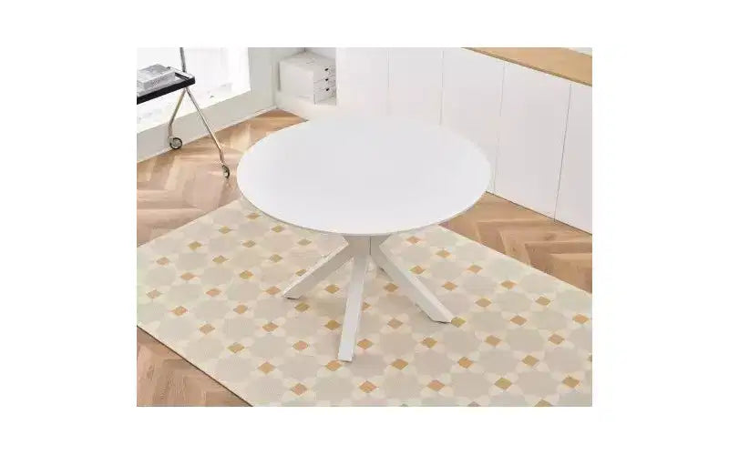 Tavolo da Pranzo a Gambe Incrociate di Metà Secolo per 4-6 Persone, Piano Rotondo in MDF con Base a Colonna
