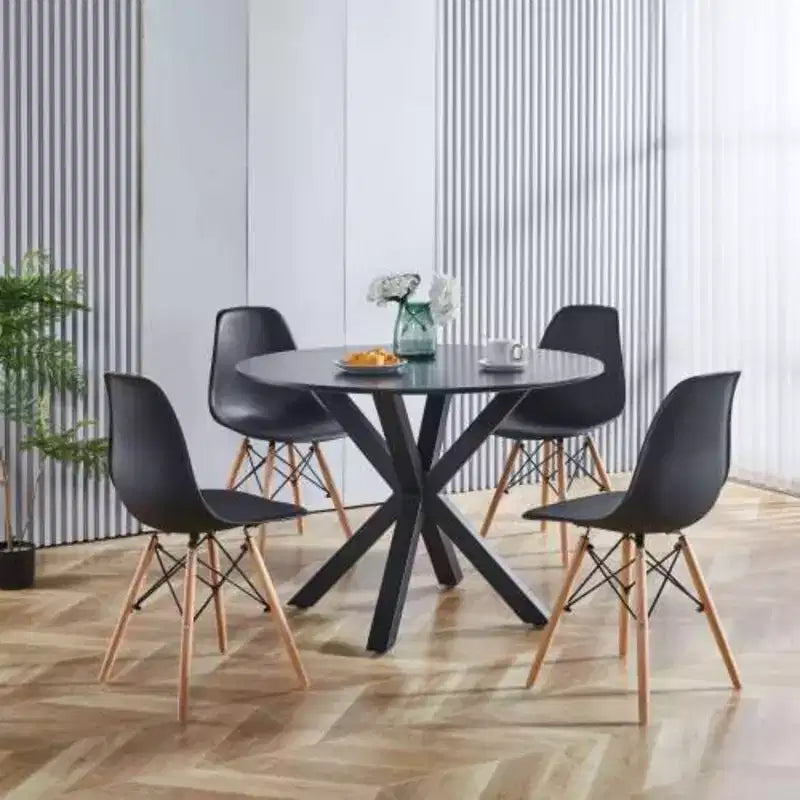 Tavolo da Pranzo a Gambe Incrociate di Metà Secolo per 4-6 Persone, Piano Rotondo in MDF con Base a Colonna