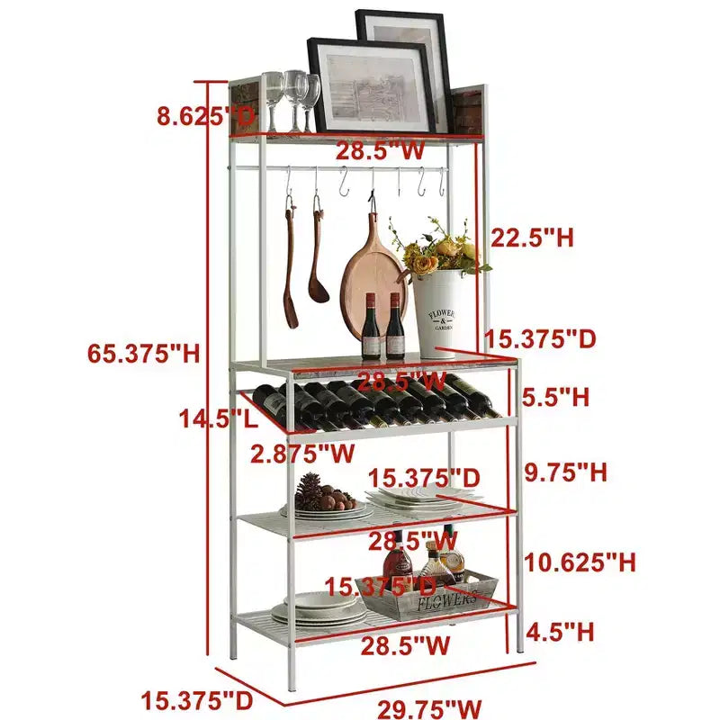 Kings Brand Furniture Lindsay Scaffale da Forno con Piastrelle Rosse e Portabottiglie da 9 Bottiglie e 8 Ganci - Organizer da Cucina