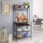 Kings Brand Furniture Lindsay Scaffale da Forno con Piastrelle Rosse e Portabottiglie da 9 Bottiglie e 8 Ganci - Organizer da Cucina