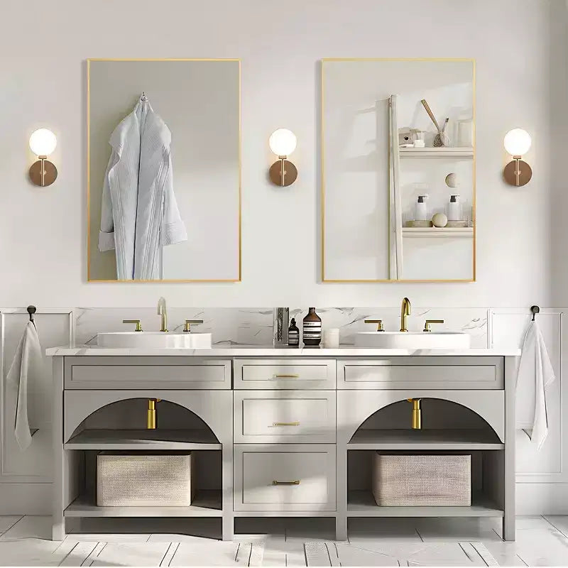Specchio da parete rettangolare ad angolo retto con cornice sottile in lega di alluminio verniciato oro