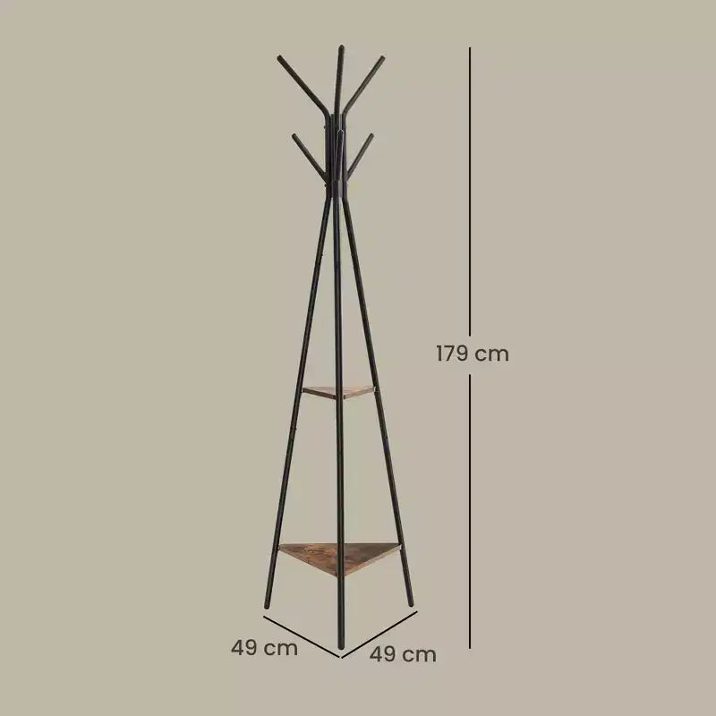 Appendiabiti da terra in stile industriale con 2 ripiani: organizzatore robusto ed elegante per vestiti, cappelli e borse