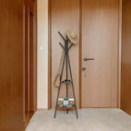 Appendiabiti da terra in stile industriale con 2 ripiani: organizzatore robusto ed elegante per vestiti, cappelli e borse