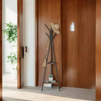 Appendiabiti da terra in stile industriale con 2 ripiani: organizzatore robusto ed elegante per vestiti, cappelli e borse