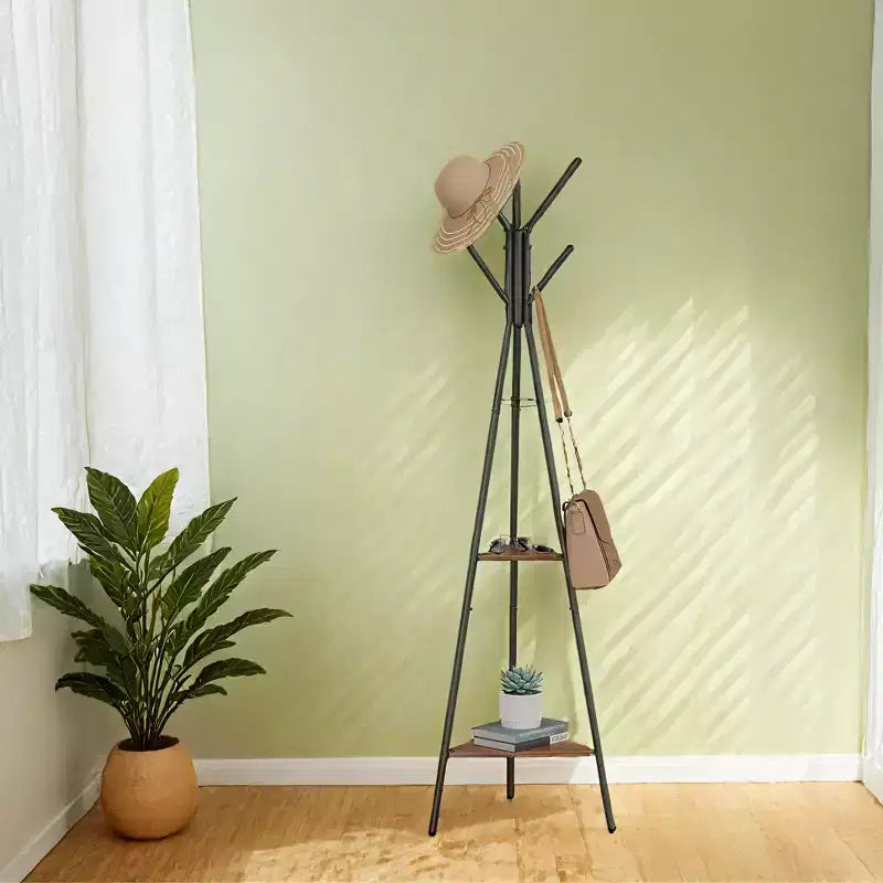 Industrial Style Coat Rack Stand with 2 Shelves: Sturdy, Stylish Organizer for Clothes, Hats, and Bags