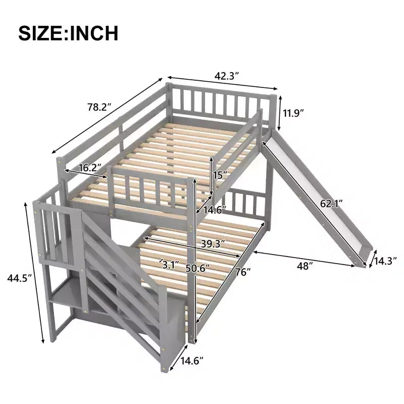 Letto a castello Whisen Wood con due letti singoli, scivolo convertibile e scaletta