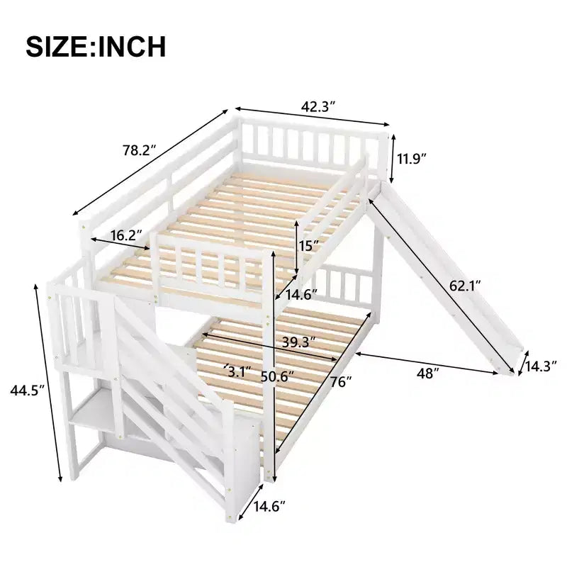 Letto a castello Whisen Wood con due letti singoli, scivolo convertibile e scaletta